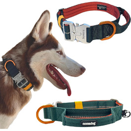 Нашийник для собак Nomadog Trailblazer з ручкою для великих собак - преміум алюмінієва застібка, міцний тактичний нашийник, регульований, з підкладкою, світловідбиваючий (L)
