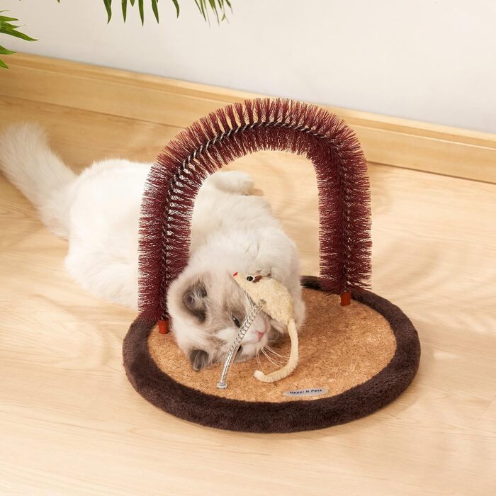 Котячий краш-пост Happi N Pets з масажером, щіткою та іграшкою-мишкою. Ідеально для догляду та розваг котів.