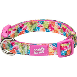 Neoprenовий нашийник для маленьких собак Cookie Paws, м'який, регульований, з швидкозастібкою, рожевий, тропічний дизайн