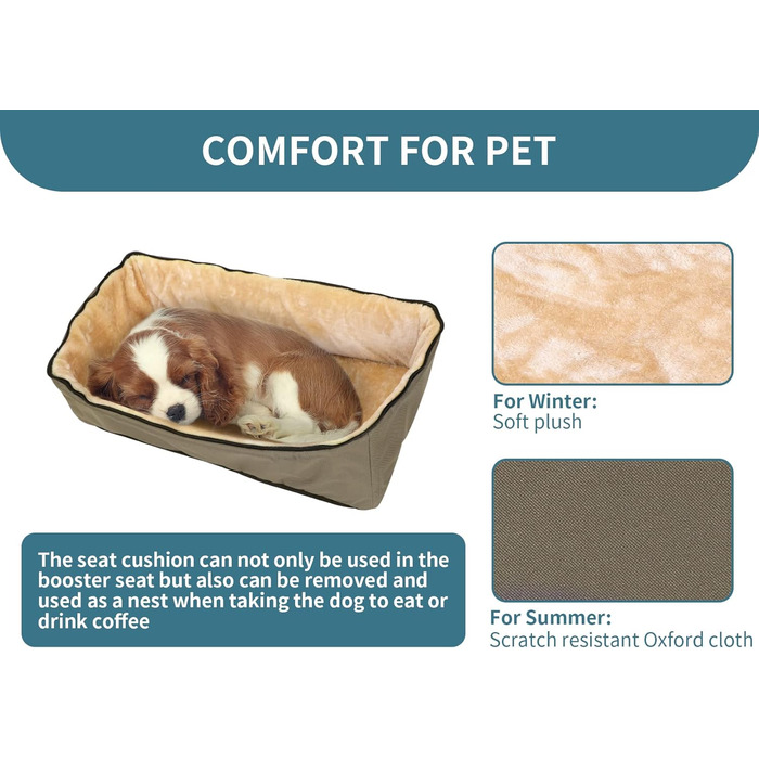 Автокрісло для собак Petsfit L Brown - для великих та 2 маленьких собак, з підкладкою та ременями безпеки