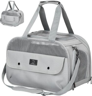 Транспортний бокс для котів та собак, сірий. Підходить для авіаперельотів та авто. Легкий, з безпечними пряжками та сіткою. Також використовується як сумка для зберігання.