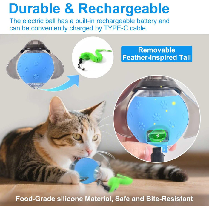 Інтерактивна іграшка для котів - м'ячик з феєрверком, перезаряджається, 2 режими, автоматична іграшка для котів, самостійна розвага, (Помаранчевий)