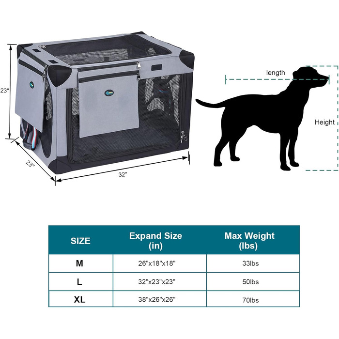 Складаний бокс для собак Ownpets L 81x58.4x58.4 см, переноска з водонепроникної тканини, з додатковою сумкою для зберігання