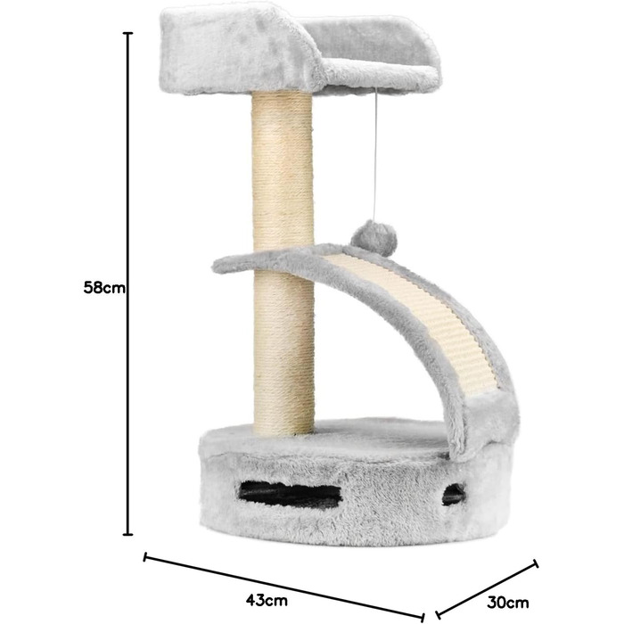 Дерев'яний комплекс для котів AQPET Panama 58 см сірого кольору з когтеточкою та ігровим майданчиком