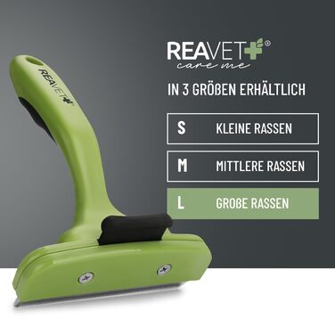 Гребінець для вичісування підшерстя ReaVET для собак та котів з короткою шерстю, середніх порід. Видаляє підшерстя, доглядає за верхнім шаром шерсті, з кнопкою самоочищення. Ідеально для сезонного линяння. (Великий, L)