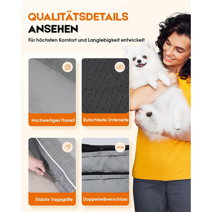 Ортопедичне ліжко для собак XL, корзина для собак, що можна прати, з піною у формі яйця, вологостійкий диван для собак з неслизьким дном та чотиристоронньою подушкою (світло-сірий, 117x76x19 см)