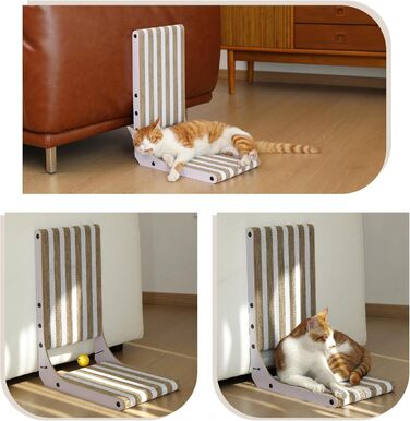 Котячий когтетоп FUKUMARU L-подібний, 68 см, з візерунком смуг, міцний, з іграшкою, для стіни та кута, великий (середній)