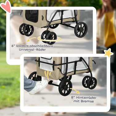 PawHut 2-в-1 візок для собак та котів, розкладний, до 10 кг, з подушкою, сітковими віконцями, дверима та кошиком для зберігання, темно-зелений (хакі)