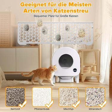 Автоматичний лоток для котів з камерою, 90л, самоочисний, для кількох котів, без запаху, з датчиками, керування через додаток, захист від защемлення