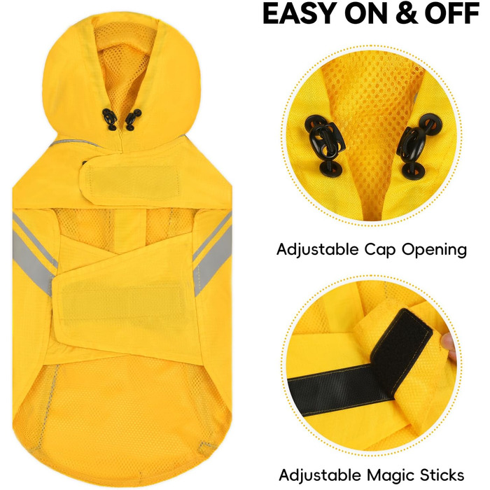 Жовтий дощовик для собак VIVAGLORY, XS-L, водонепроникний, з підкладкою, для зими, з відбиваючими елементами