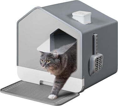 YITAHOME туалет для котів з кришкою, совком, високими стінками, закритий, легке очищення, прихований, сірий