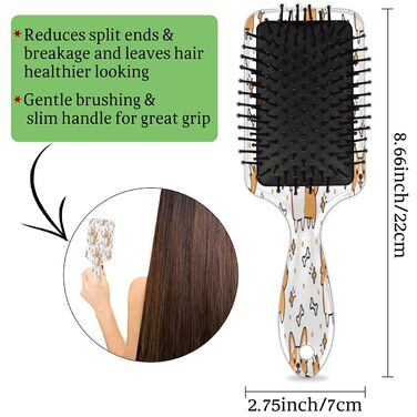 Щітка для волосся з акварельним малюнком собаки, нейлонова щетина, підходить для густого, кучерявого, тонкого, довгого, короткого, мокрого або сухого волосся, для блиску та здоров'я волосся