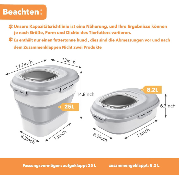 Контейнер для корму для собак та котів, 12-15 кг, з герметичним закриттям та кришкою-відкидним механізмом, на колесах