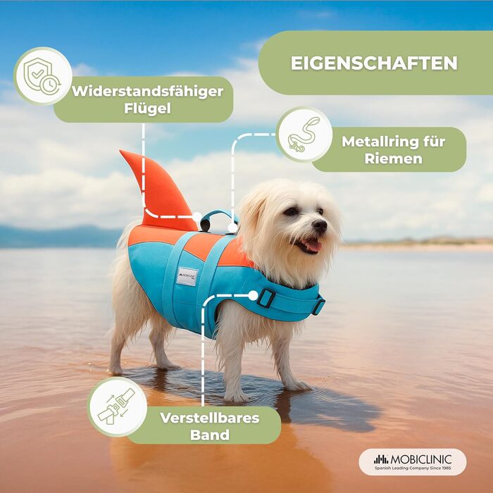 Жилет рятувальний для собак Mobiclinic® Sharky, блакитний та помаранчевий, для плавання, серфінгу та вітрильного спорту
