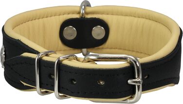 Шкіряний нашийник для собак Dogs My Love, м'який, з підкладкою, 33-39 см, 4,4 см, чорний/бежевий