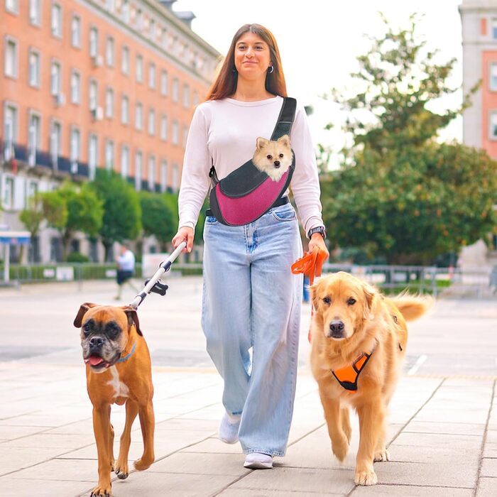 Тканинна переноска для собак, сумочка для маленьких собак, переноска для тварин з дихаючою тканиною, переноска для собак та котів до 6 кг, ідеальна для прогулянок на вулиці (магента)