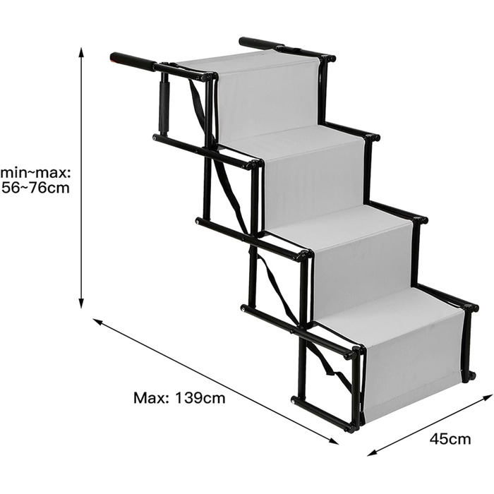 Рампа для собак у машину, складана, регульована висота, до 75 кг (чорний/світло-сірий)