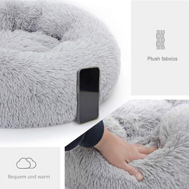 Кругле ліжко для собак та котів Lucky Sign, плюшеве, 70 см Ø, сірий (XL)