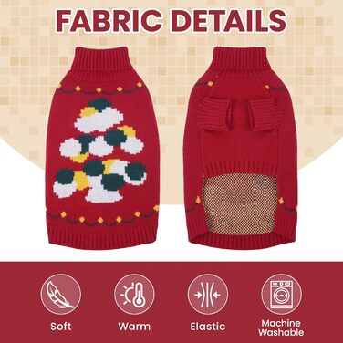 Теплий святковий пуловер для собак, котів, дрібних порід (Даксель, Пудель, Ши-тцу) - зелений (Medium, червоний)