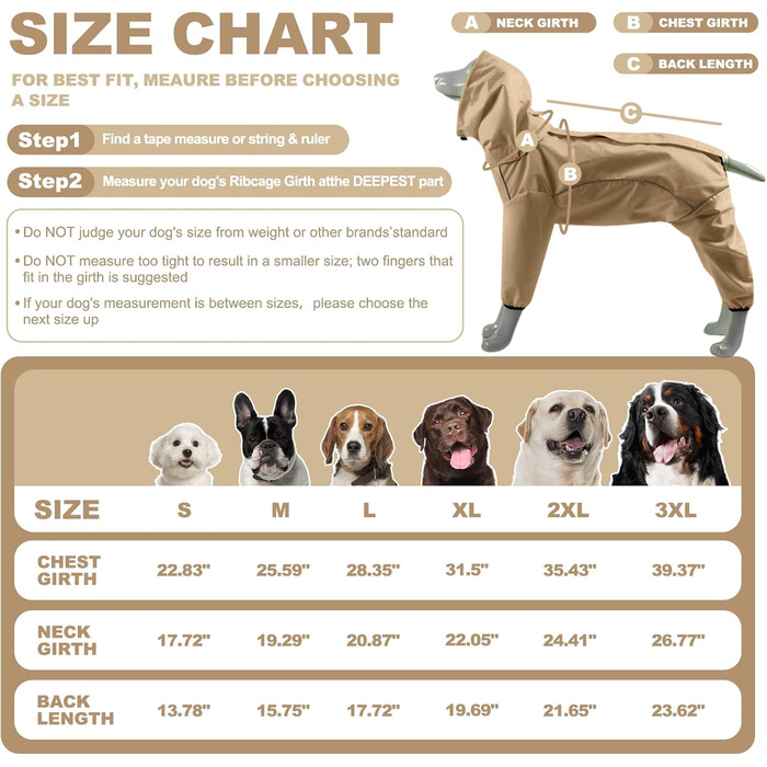 Дощовик для собак, водонепроникна куртка з капюшоном, регульовані 4 лапи, пончо для тварин з отвором для повідка, світловідбиваючі смуги, капюшон, снігостійкий, вітронепроникний, одяг L, Хакі-зелений