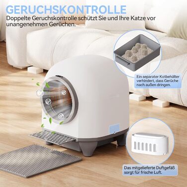 Автоматичний лоток для котів TRIUMPHKEY 90L з самоочищенням, XXL, керування через додаток, моніторинг здоров'я, подвійне дезодорування, з килимком та ароматизатором, для кількох котів