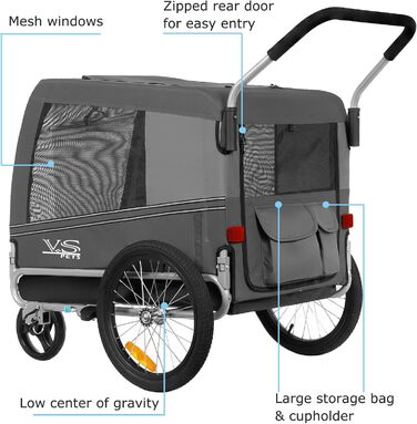 Візок для собак Tiggo VS Pets 2-в-1: візок та велосипедний причіп, сірий, об'єм 270 л, до 35 кг