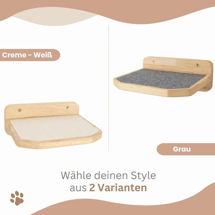 AZANO® Драбина для котів настінна, набір 3 шт, велика, біла, дерев'яна, сучасний дизайн