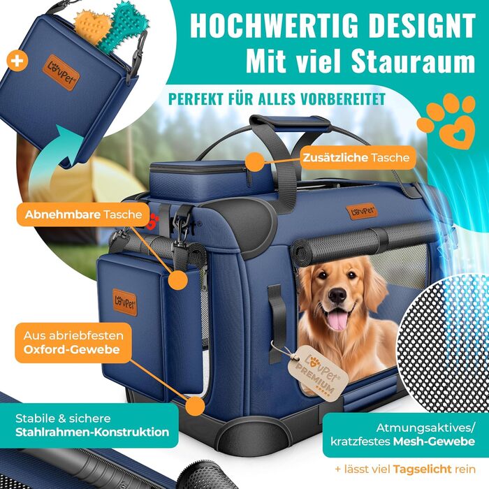 Транспортна переноска для собак та котів XXL Navyblue | Переноска для тварин 92x64x64cm з мискою та плечовим ременем