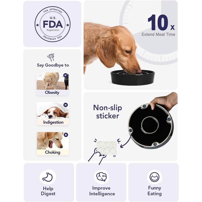 Миска для собак LE TAUCI для повільного годування з кераміки, 675 мл, для маленьких та середніх порід, цуценят, білий колір, пазл-миска