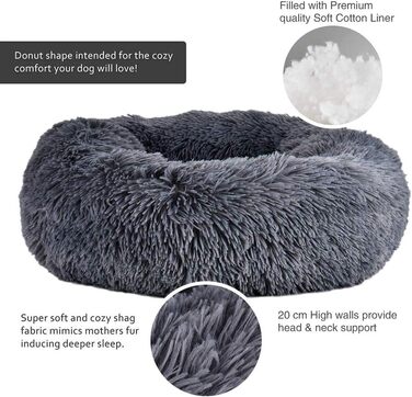Кругле ліжко для собак та котів, м'яке, плюшеве, темно-сіре, 70 см