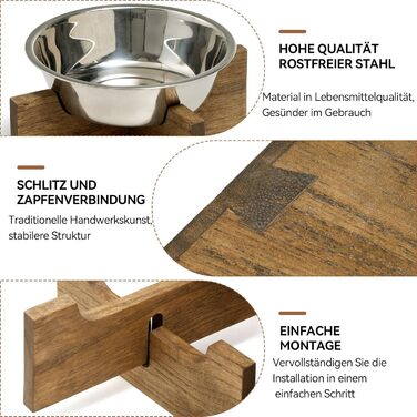 Підвищені годівниці для котів та собак KIRIGEN – дерев'яна годівниця з 3 знімними мисками з нержавіючої сталі, жовто-коричневого та темно-коричневого кольорів