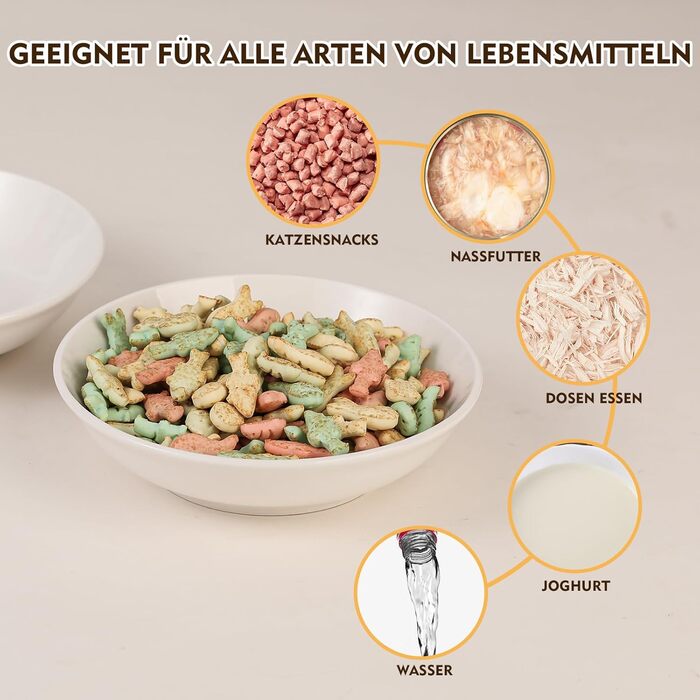 Набори мисок для котів з кераміки Katzennapf Set - 6 шт. Миски для корму для котів у мінімалістичному стилі, широкі, плоскі, зручні для вусів, мікрохвильові та придатні для миття в посудомийній машині, 250 мл, білі