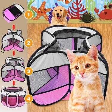 Клітка-загон для цуценят та дрібних тварин 74x74x43 см, рожева