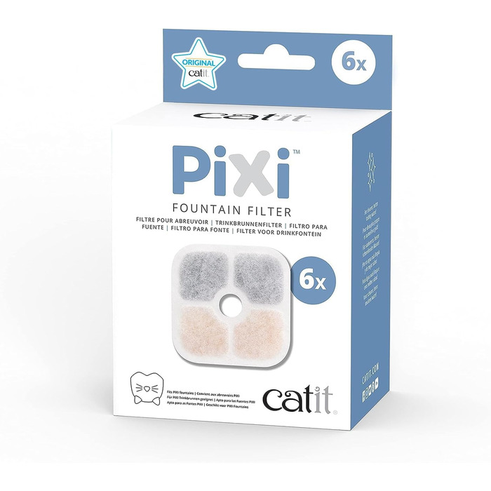 Автоматичний питний фонтан Catit Pixi для котів, 2,5 л, білий + фільтри Catit Pixi для фонтану, 6 шт, білий