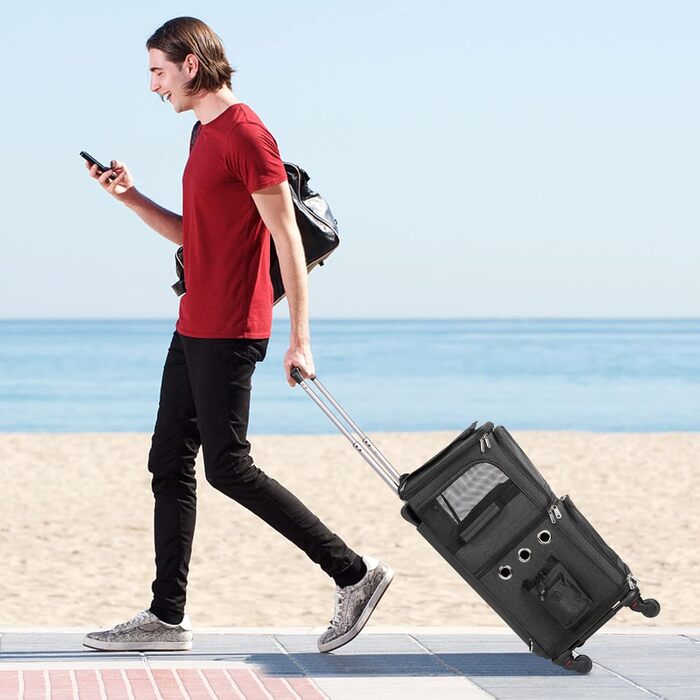 Трансформер-переноска для котів та собак, рюкзак-переноска на колесах для 2 тварин, чорний, для подорожей та до ветеринара