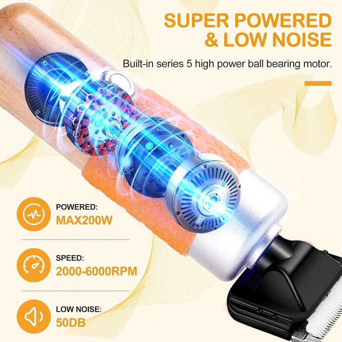 Електричний тепихарський ножик з регулюванням глибини зрізу, машинка для стрижки собак, 6 швидкостей, для тварин та килимів (Помаранчевий)