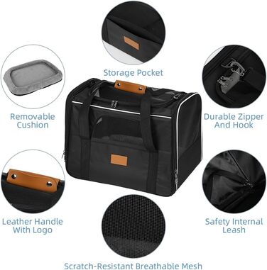 Транспортна сумка для котів Alaoo, переноска для котів та собак, чорна, до 7 кг