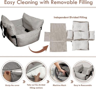 Автокрісло для собак - автокрісло-бустер для маленьких та середніх собак до 18 кг з ременем безпеки та кишенями для зберігання, антиковзаюча підставка (смугастий морський колір) (коричневий, 76.2 x 52 см)