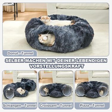Туннель для котів Jiupety з лежаком, великий, темно-синій. Розкладний тунель-іграшка для котів, кроликів та хоряків. XXL