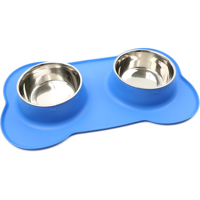 Набір мисок для тварин DIVCHI: миска для їжі та води, силіконовий піднос, для котів, цуценят, маленьких собак (блакитний, зелений)