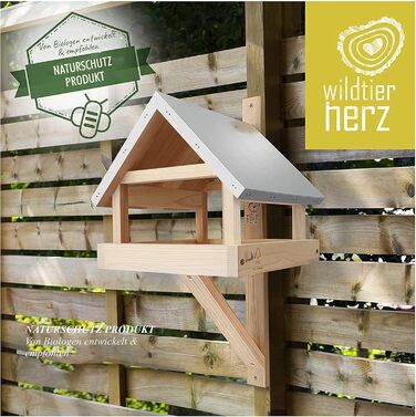 Стільниковий годівничка для птахів wildtier herz XL настінна, масивне дерево, металевий дах, для підвішування, срібляста