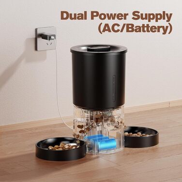 Автоматичний годівниця для котів AONBOY з двома мисками та Wi-Fi: 5L, таймер, для сухого корму, чорна