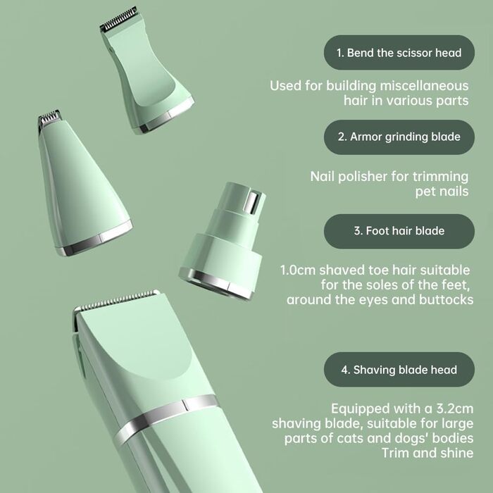 Набір для догляду за шерстю Petstyle Pro: 4 насадки, тиха машинка для собак, грумінг