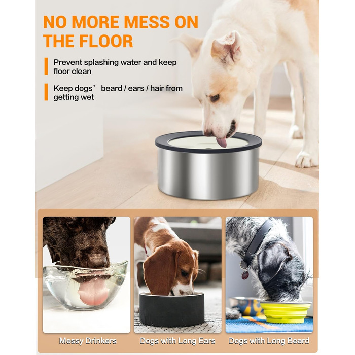 Нержавійна чаша для води для собак 2L, не протікає, без облизування, для дому, вулиці, авто