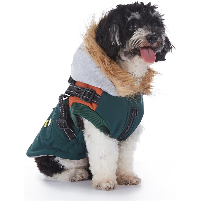 Зимовий теплий пуховик для собак з протекторними отворами, вітронепроникна куртка для холодної погоди, бавовна, костюм для цуценят, маленьких та середніх собак, розмір XL (2XL: обхват грудей 55 см, Стиль 6: зелено-коричневий)
