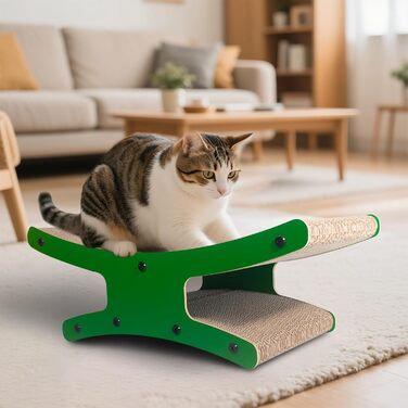 Котяче дряпальня з будиночком - XL дряпка з картону двостороння 56x26x20см - Стабільне ліжко-дряпка, місце для відпочинку та іграшка з м'ячиком (натуральне дерево)