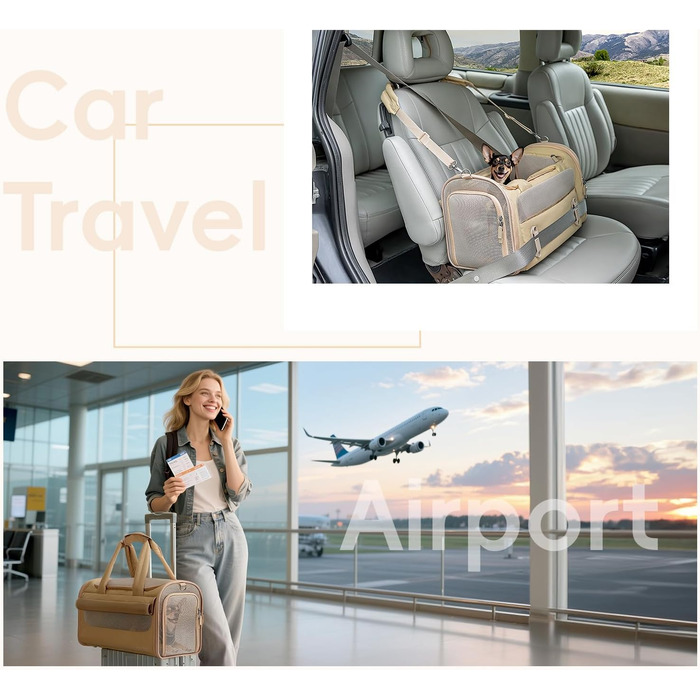 Транспортна переноска для котів та собак 4Pet, Khaki: міцна, з сіткою, для подорожей літаком та автомобілем