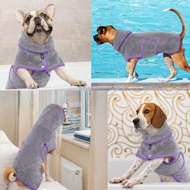Рушник для собак, халат для собак маленьких, середніх та великих порід, швидковисихаючий рушник з мікрофібри, халат для собак з клямками та регульованими стяжками (XS, сірий)