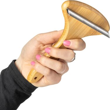 Щітка Mikki для собак та котів з бамбуковою ручкою, видаляє підшерсток та линяючу шерсть, нержавіюча сталь