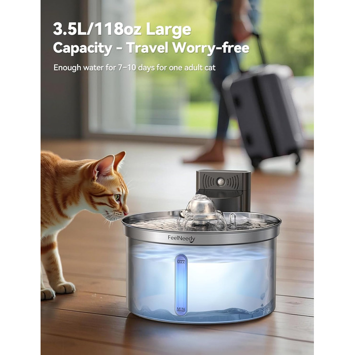 Автоматичний фонтанчик для котів та собак FEELNEEDY FN-W19, 3.5L, з датчиком, бездротовий, з акумулятором 4000mAh, 3 режими, з фільтром з активованого вугілля